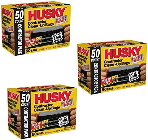Husky 42 Gallon 3 mil Heavy Duty Contractor Clean-Up Trash Bags, 20 Count